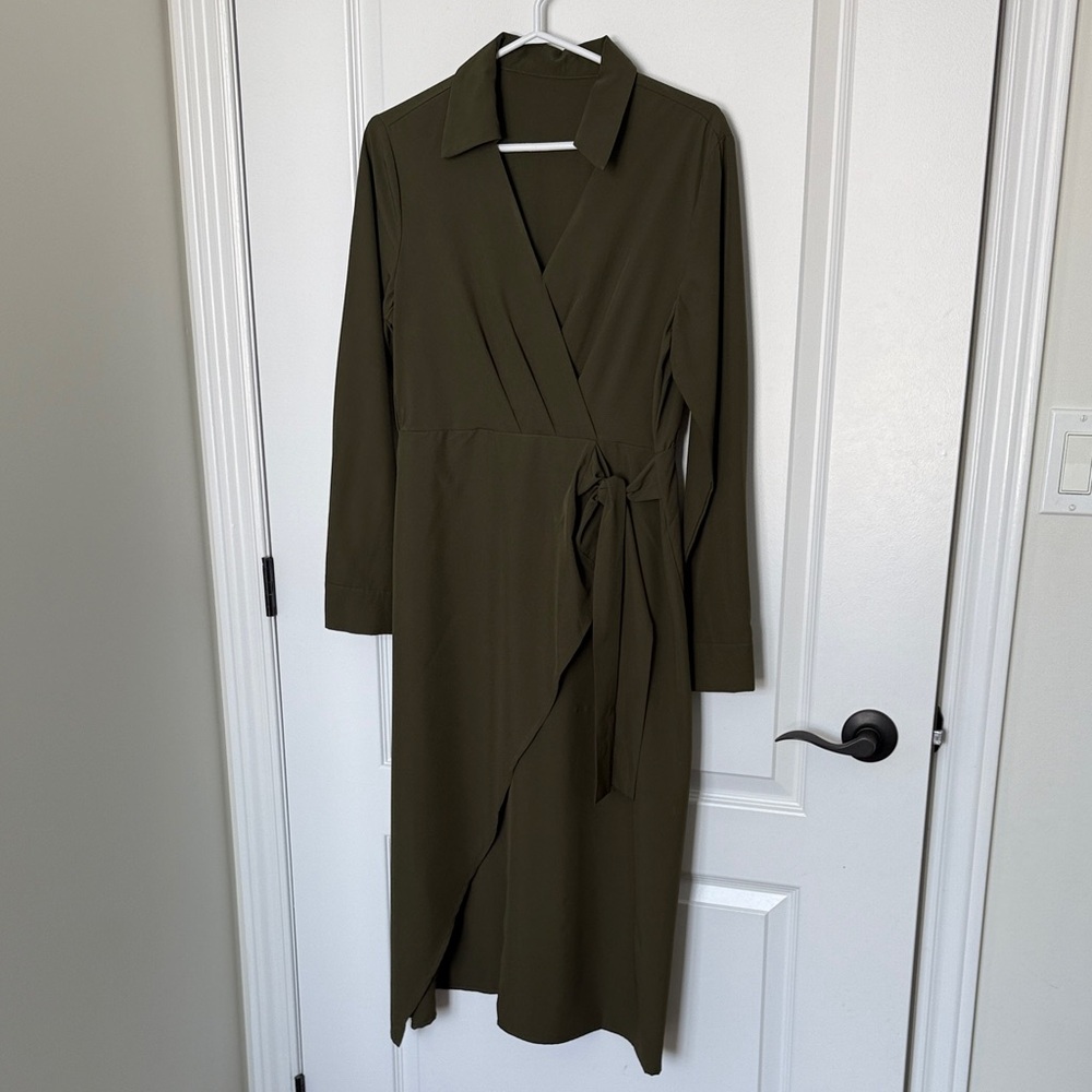 Elegant Olive Green Wrap Dress